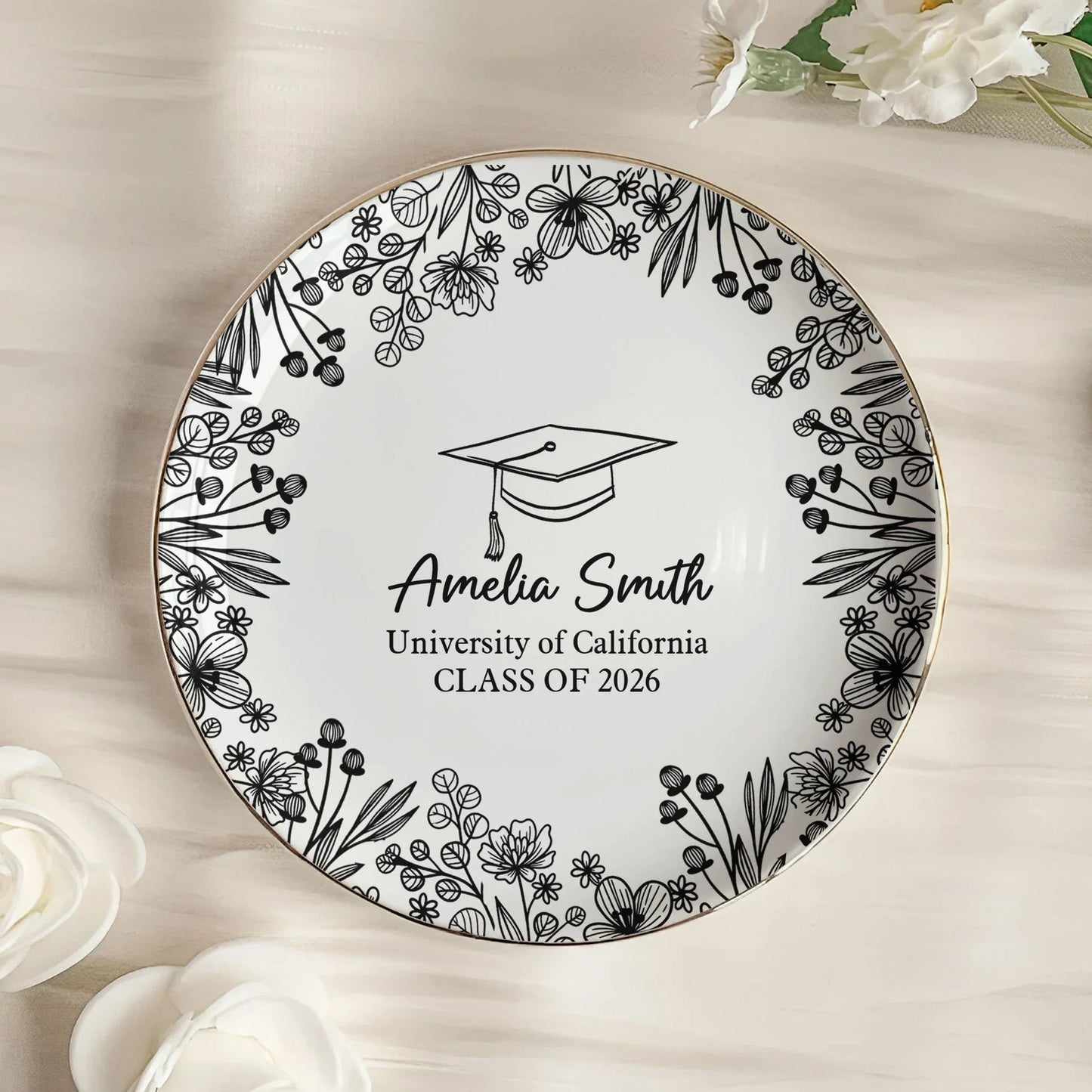 Graduation Keepsake Jewelry Dish, Personalized Name Style Tray for Daily Rings, Sweet Sentimental Gift for Grads