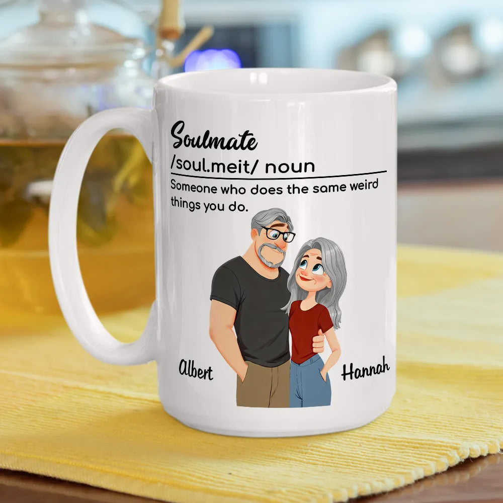Personalized Soulmate Definition Ceramic Mug With Cute Couple Illustration, Unique Valentine's Gift For Boyfriend Or Girlfriend