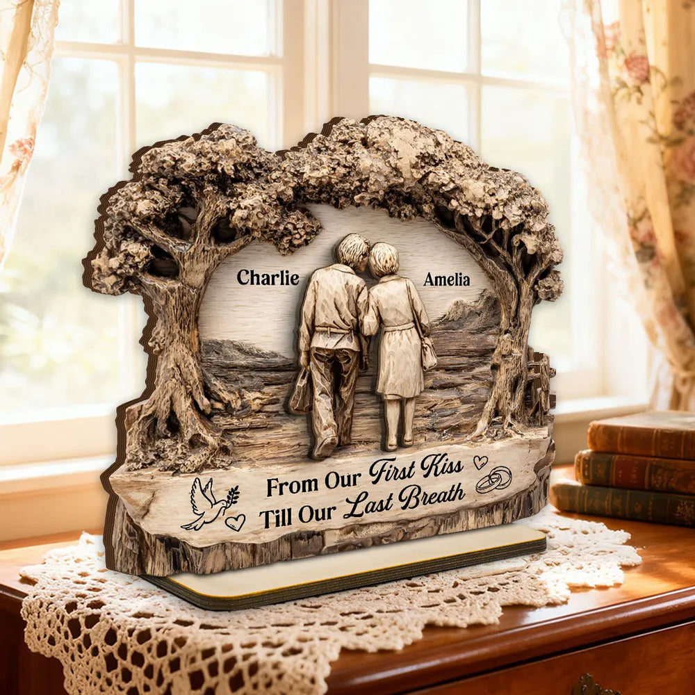 Personalized 2-Layer Wooden Plaque with Walking Couple Under Trees Romantic Unique Gift for Husband or Wife