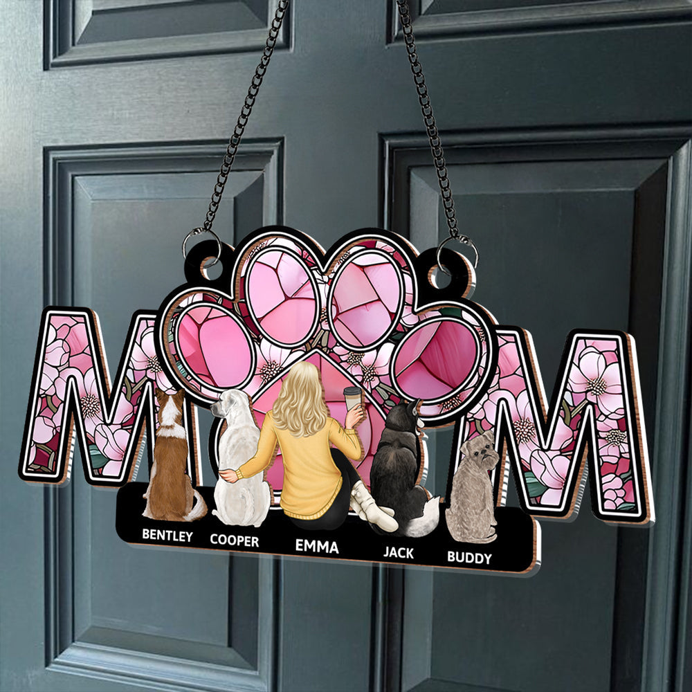 Personalized Wood and Acrylic Layered Ornament – MOM Design with Custom Names and Pet Details, Perfect Mother’s Day Gift for Pet-Loving Moms, A Unique and Sentimental Home Decor Keepsake