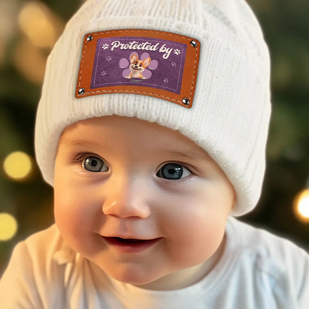 Leather Patch Beanie Hat with Pet Protector Design, High Clarity, Fun and Warm Gift for Winter