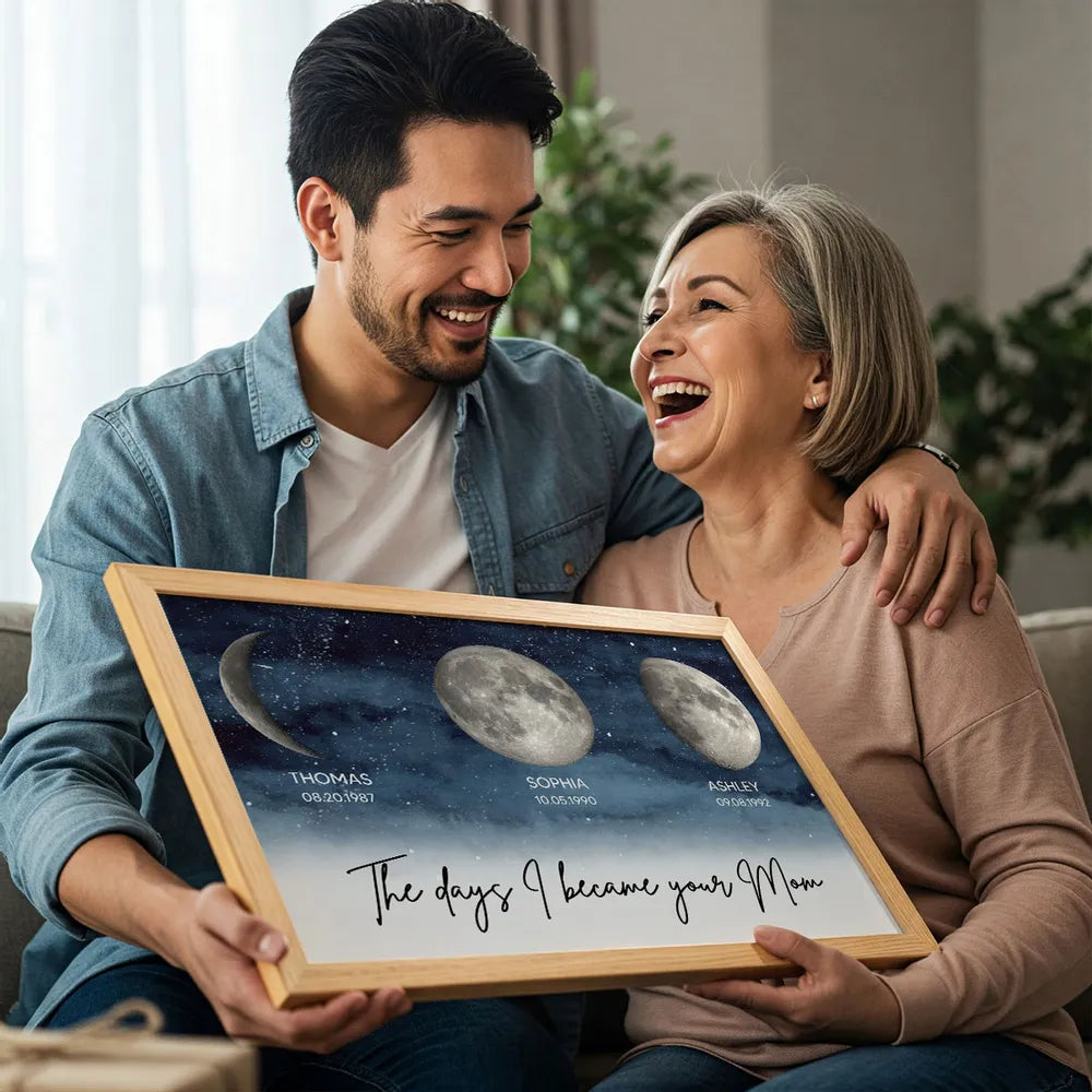 The Days I Became Your Mom Personalized Poster, Moon Phase Night Sky Wall Decor, Meaningful Unique Gift for Mom