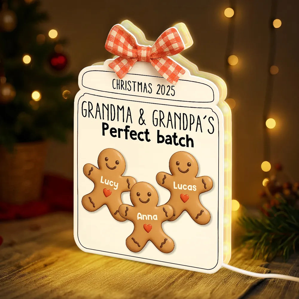 Custom Christmas Acrylic Light Box with Gingerbread Kids Soft Light for Grandparents Cozy Bedroom or Kitchen Décor Unique Gift