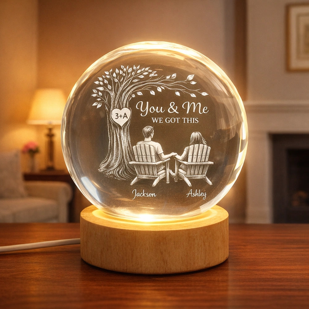 Personalized Globe Lamp with You & Me Couple Under Tree Design - Cozy Romantic Night Glow, Unique Gift for Couples