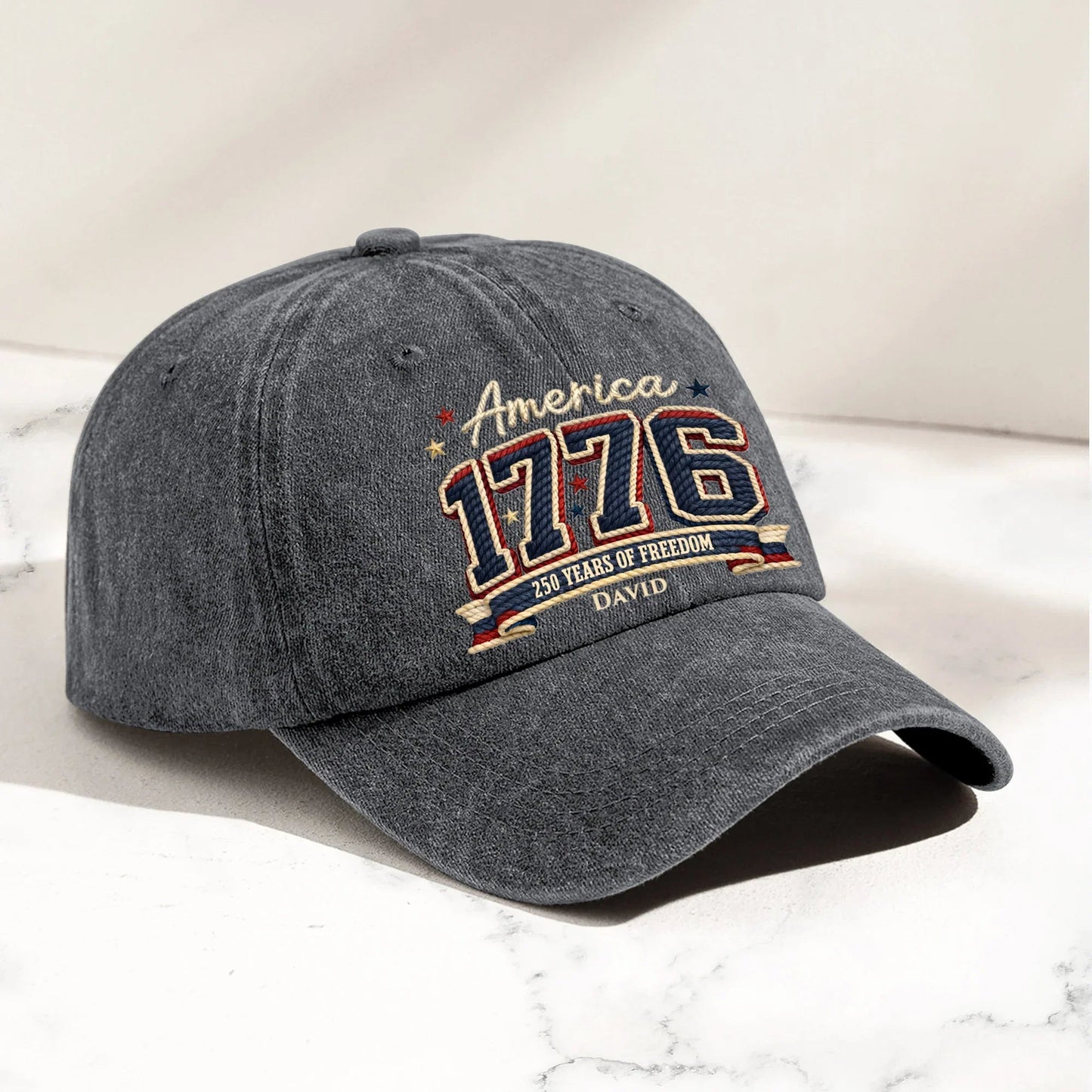 America 1776: 250 Years of Freedom - Personalized Distressed Denim Cap