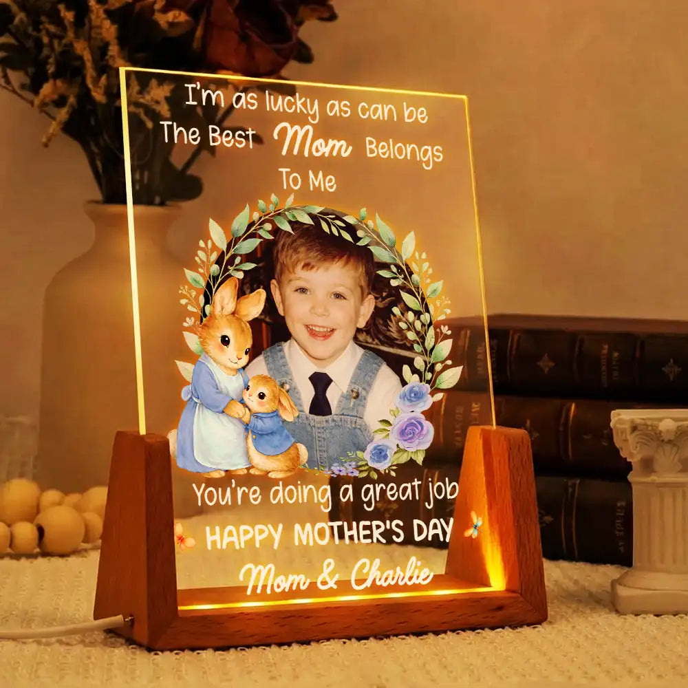 Personalized LED Light Frame With Custom Photo and Mommy Quote, Cozy Bedside Glow, Unique Mother's Day Gift