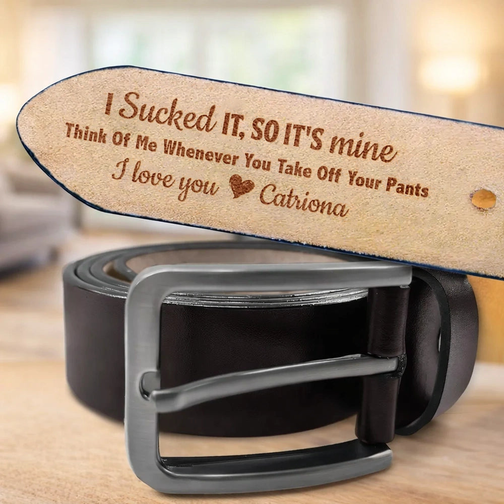 Personalized Leather Belt with Flirty Printed Message, Classic Brown Style, Unique Gift for Him or Your Partner