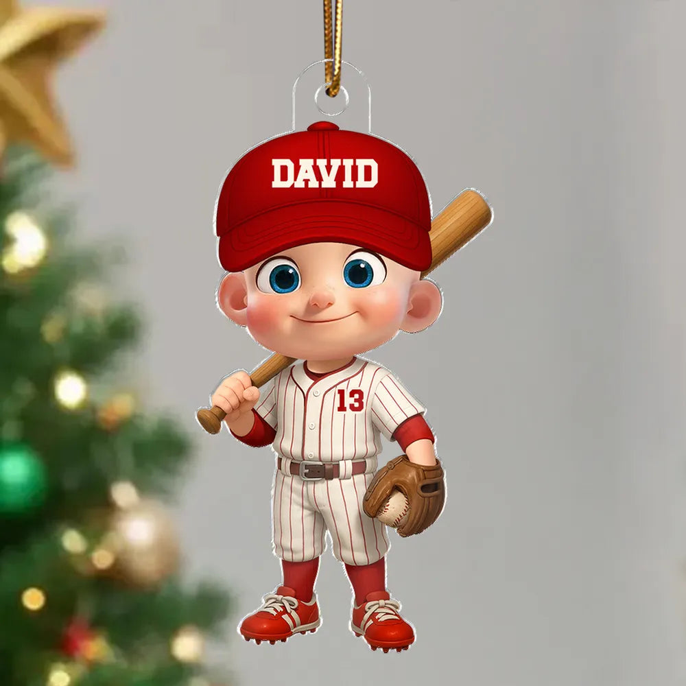 Baseball Acrylic Ornament with Cute Character Design, Customizable Holiday Tree Decoration, Perfect Gift for Kids and Families