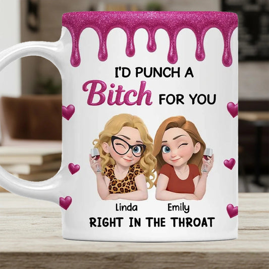 Personalized Bestie Ceramic Mug with Cute Illustrated Friends – Fun Friendship Gift for Women