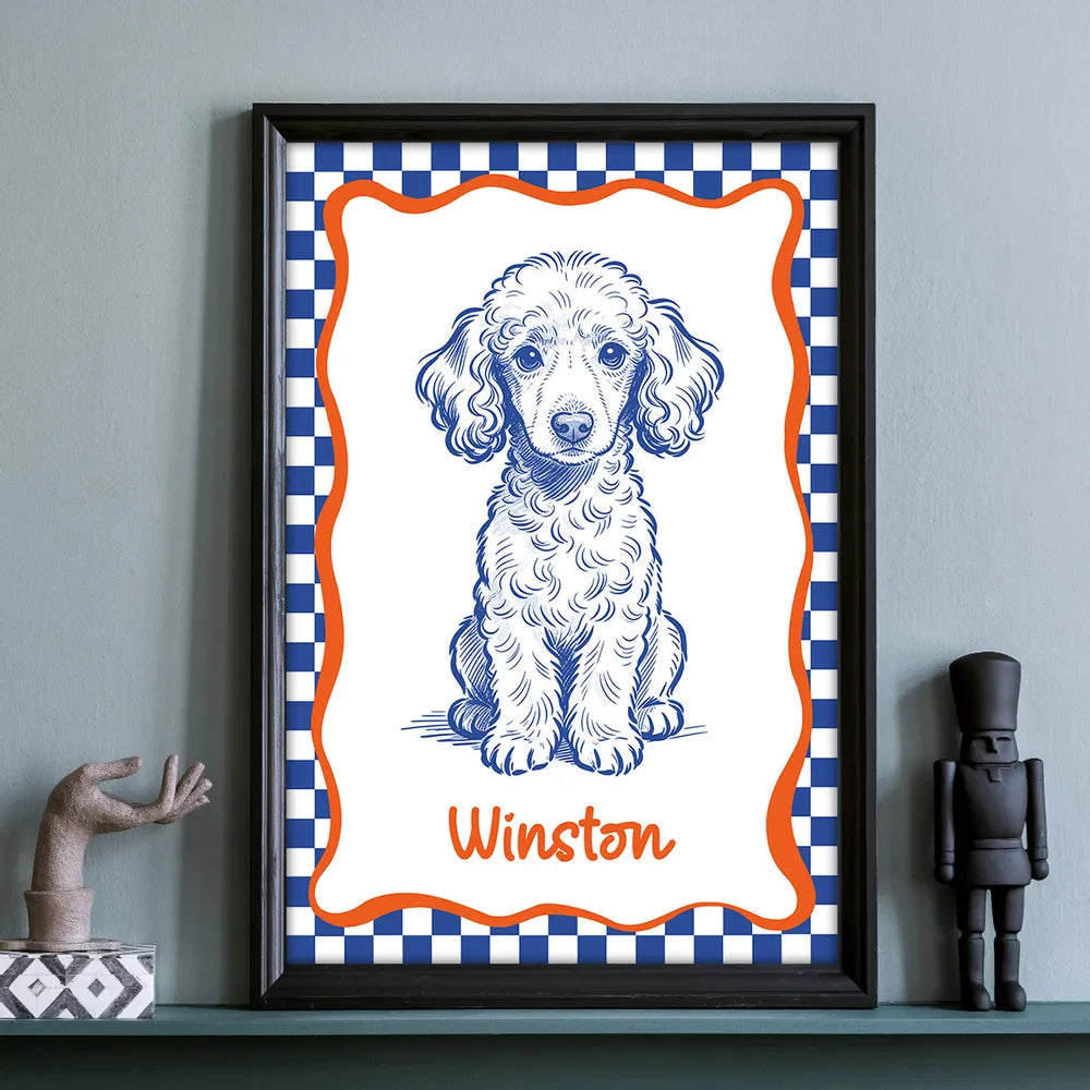 Personalized Dog Portrait Poster Modern Blue Line Art Wall Decor, Unique Creative Gift for Dog Lovers