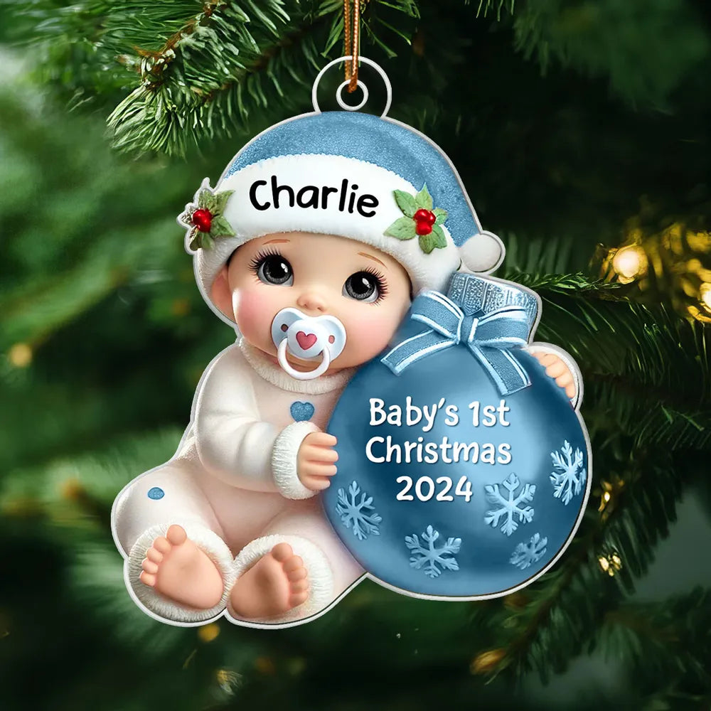 Personalized Acrylic Ornament for Baby's First Christmas, Cute Winter Design, Keepsake Holiday Gift for New Parents