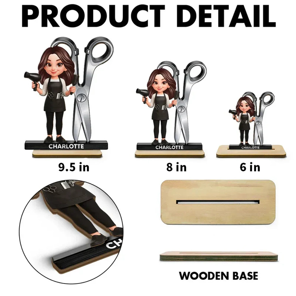 2-Layer Wooden Plaque Hairdresser Cartoon With Scissors Salon Decor A Unique Creative Gift For Hairstylists