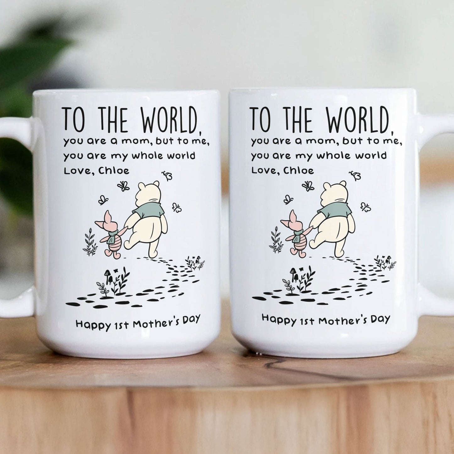 White Ceramic Mug for Mom, Sweet 'To The World' Quote with Mom and Baby Bear Walking - Thoughtful Personalized Gift