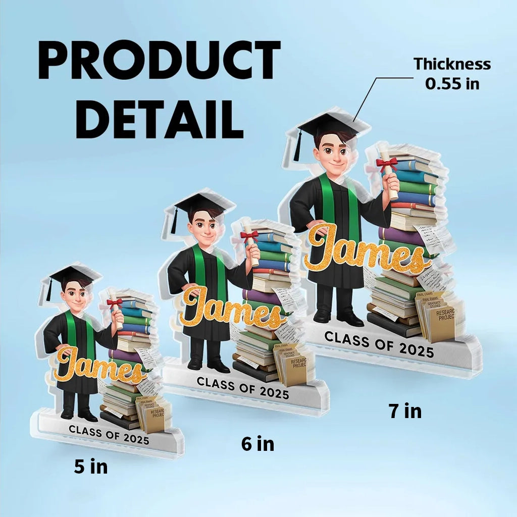 Shaped Acrylic Block Plaque Personalized Keepsake For A Proud Graduate, Cap And Gown Celebration Desk Or Shelf Decor Gift