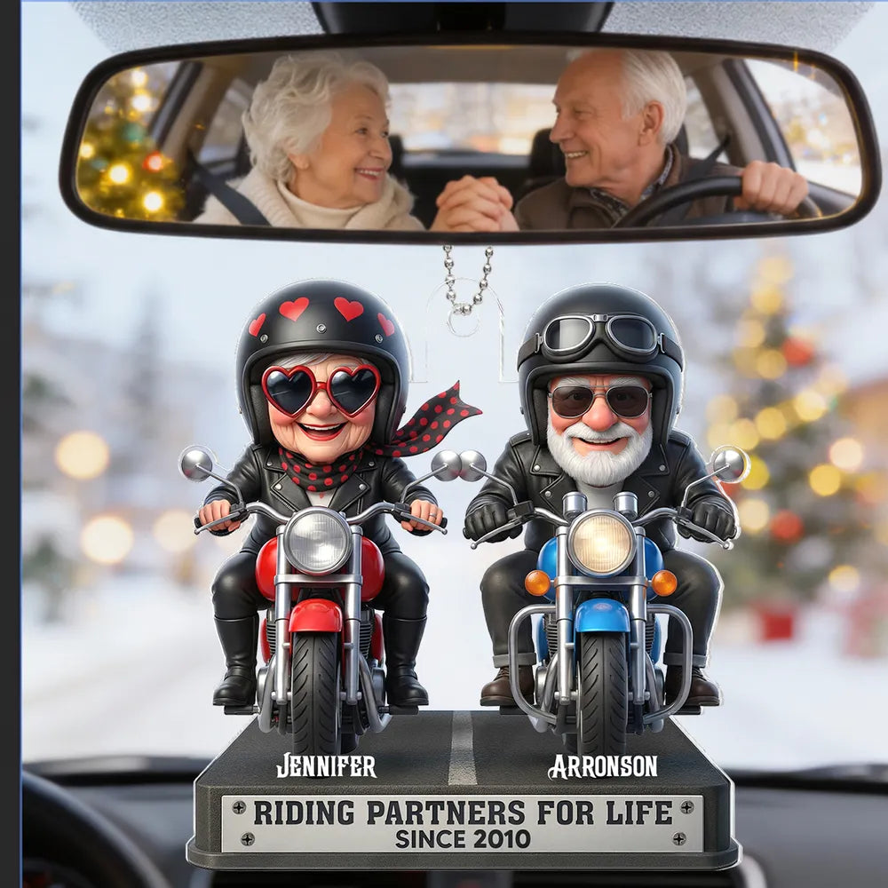 Acrylic Car Hanger Riding Partners for Life - Personalized Cute Motorcycle Couple Mirror Decor, Unique Gift