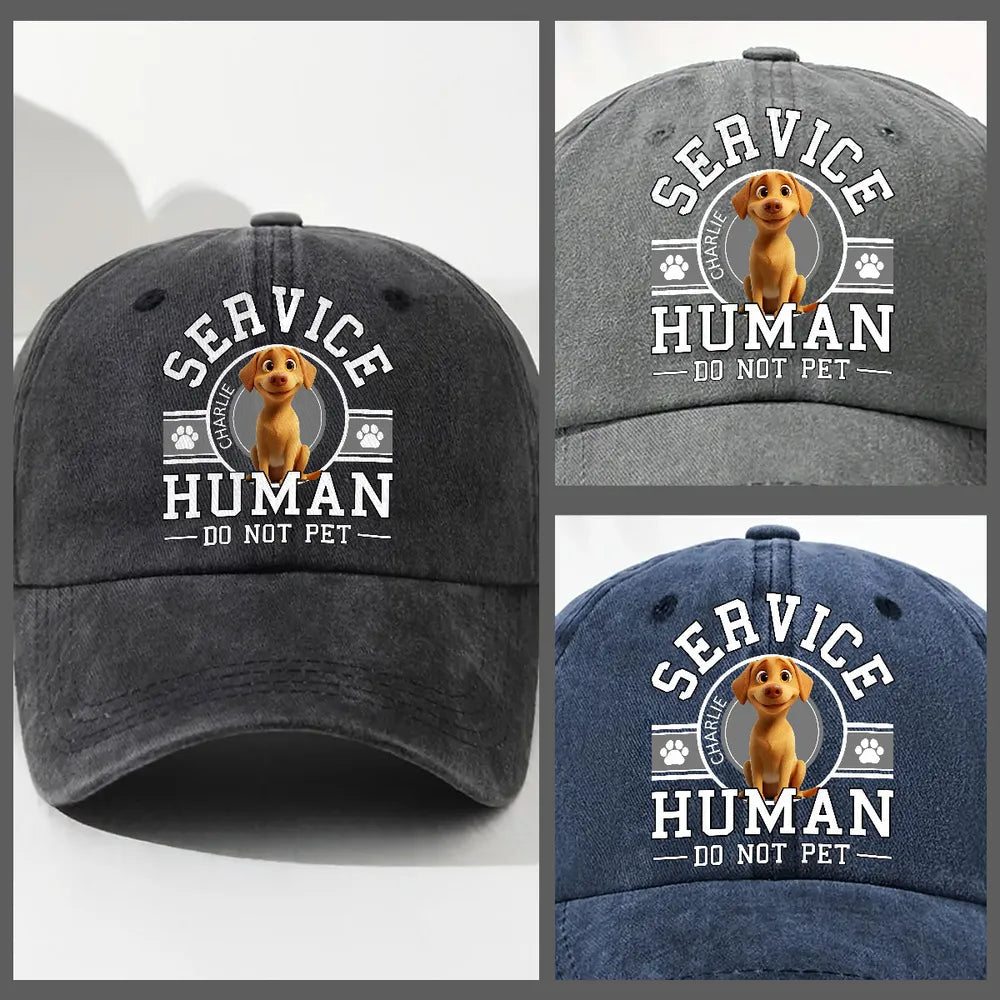 Baseball Cap with “Service Human” dog graphic – washed-look, comfy adjustable fit, everyday shade and style, a playful gift for dog owners and pet lovers