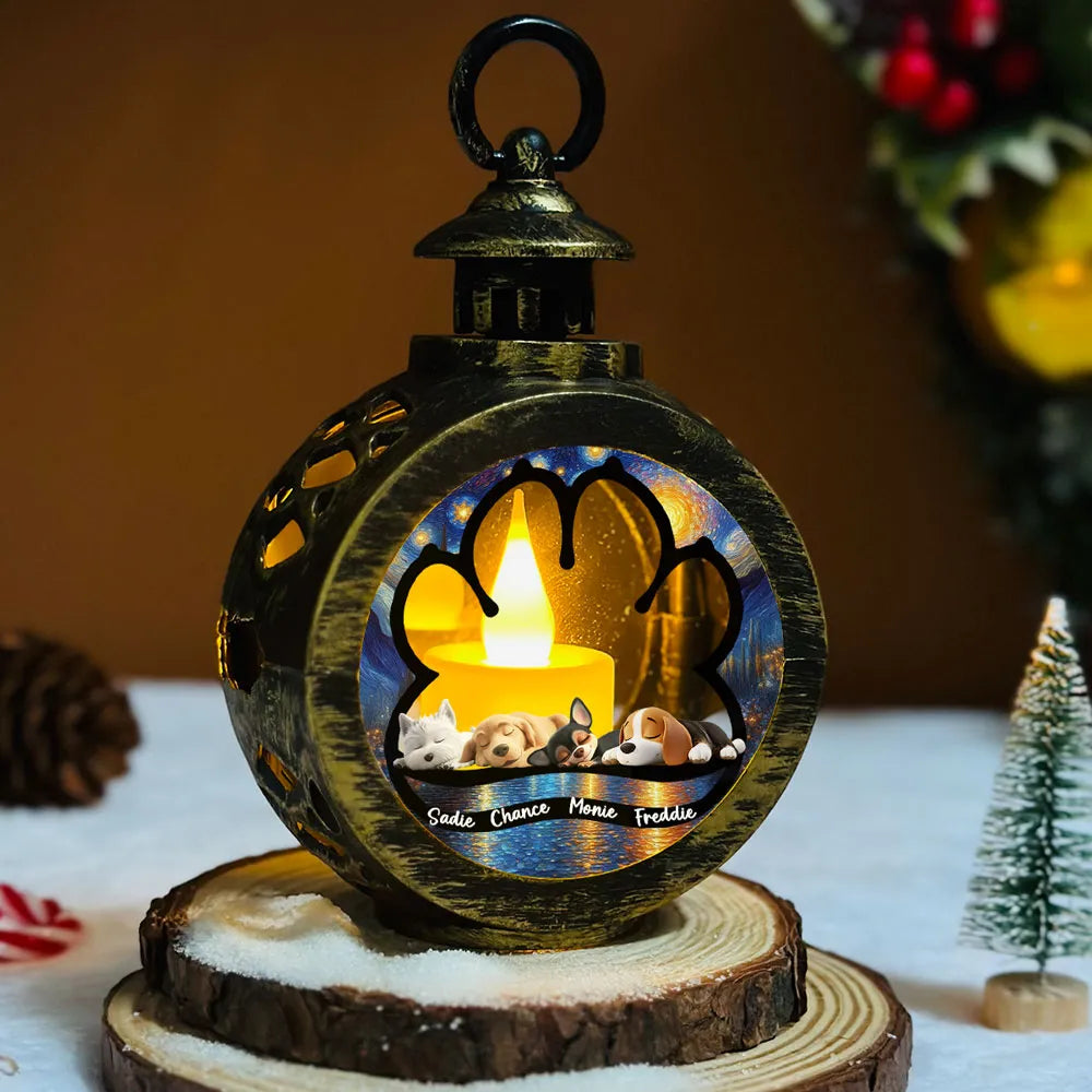 Personalized Pet Memorial Lantern Ornament - Sleeping Dog Design