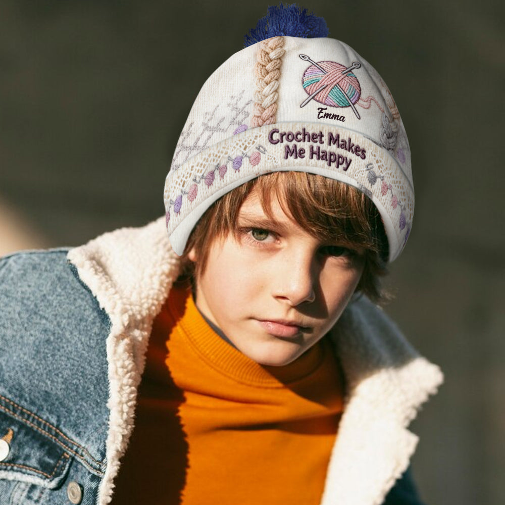 Crochet Makes Me Happy - Personalized Crocheting Beanie Hat