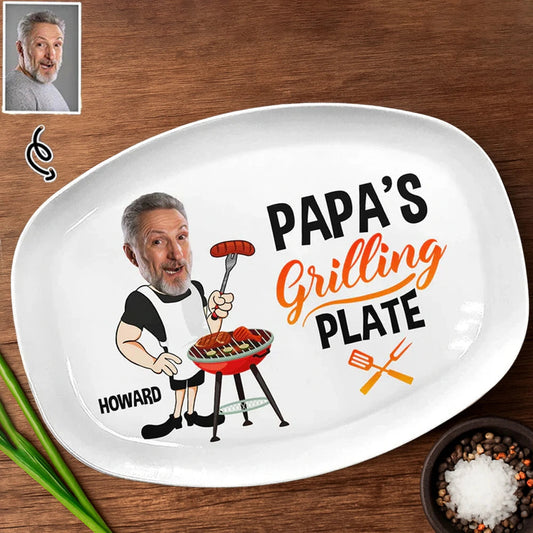 Personalized Grilling Plate for Grill Master Dad – Fun Cartoon BBQ Design, Unique Backyard Gift for Papa