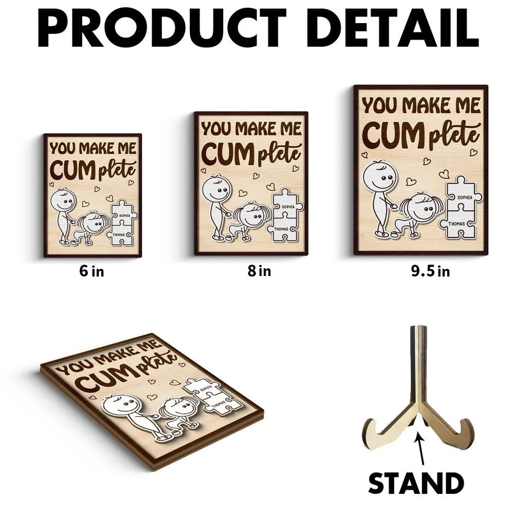 Personalized 2-Layer Wooden Plaque Funny You Make Me Cumplete Puzzle Couple Gift for Bedroom Decor & Laughs