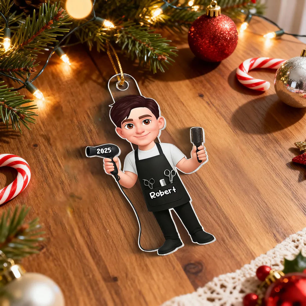Personalized Acrylic Ornament for Hairdressers – Custom Hair Stylist Couple Design, Festive Decor & Unique Christmas Gift