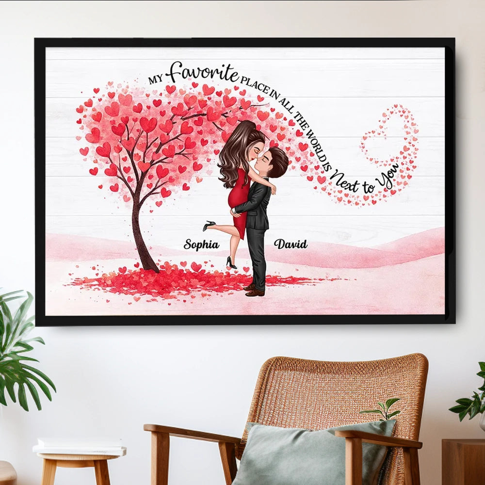 Personalized Couple Hugging Poster with Heart Tree Quote Wall Art Unique Romantic Gift for Wife Husband