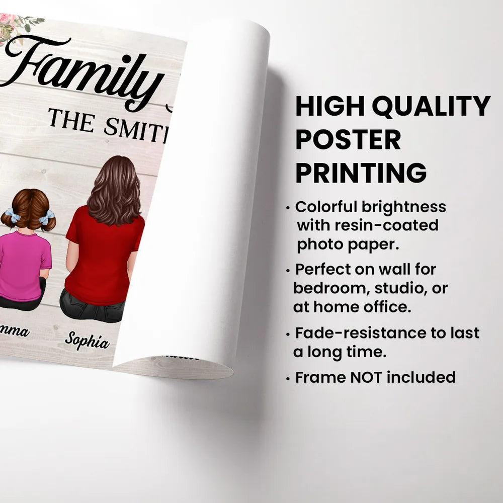 Family Forever Personalized Poster or Canvas – Back View Hug Scene with Pet and Kids, Thoughtful Gift for Family on Mother’s Day or Christmas