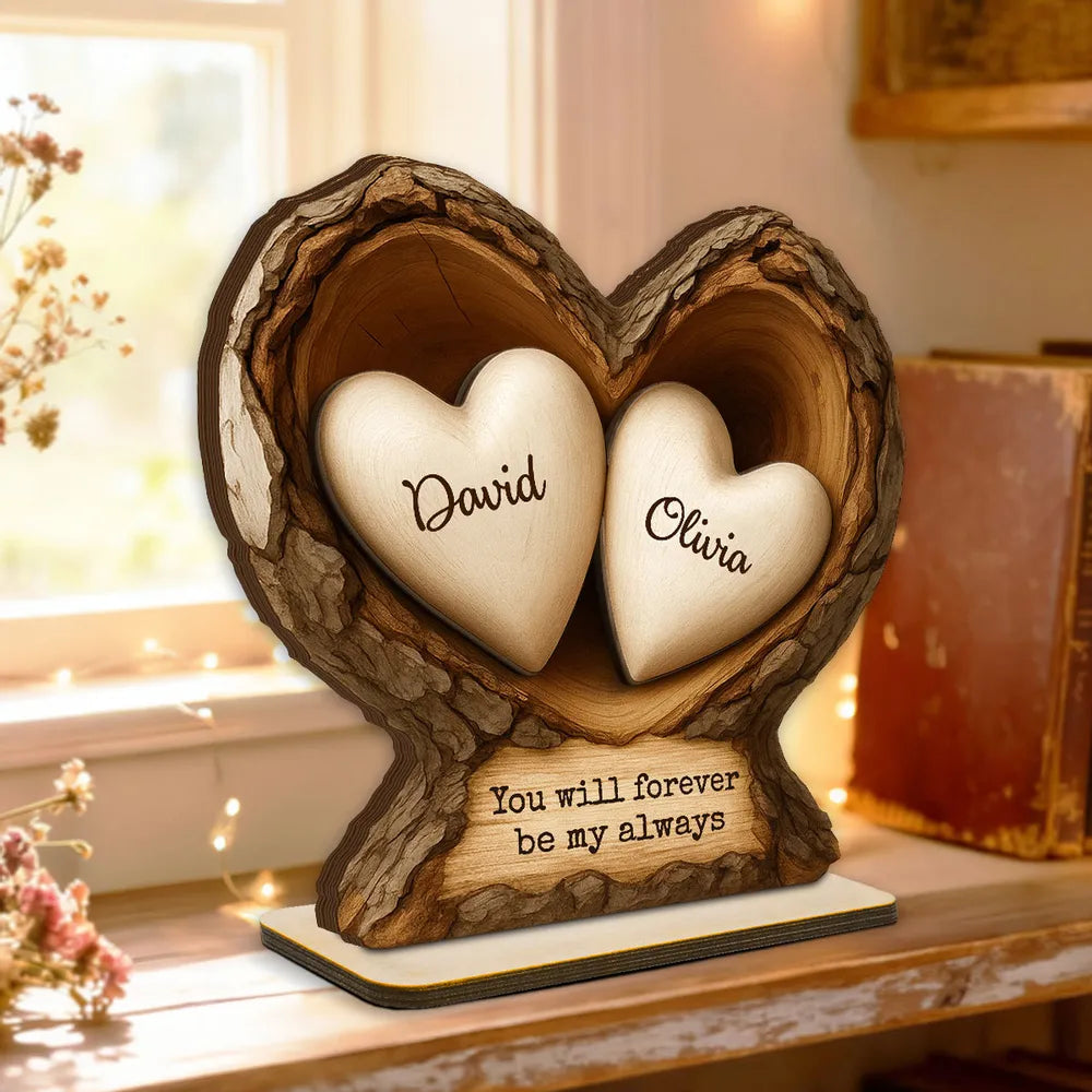 Personalized Wooden Plaque Tree Heart Keepsake for Couples, Rustic Romantic Display, Unique Gift for Wife or Husband