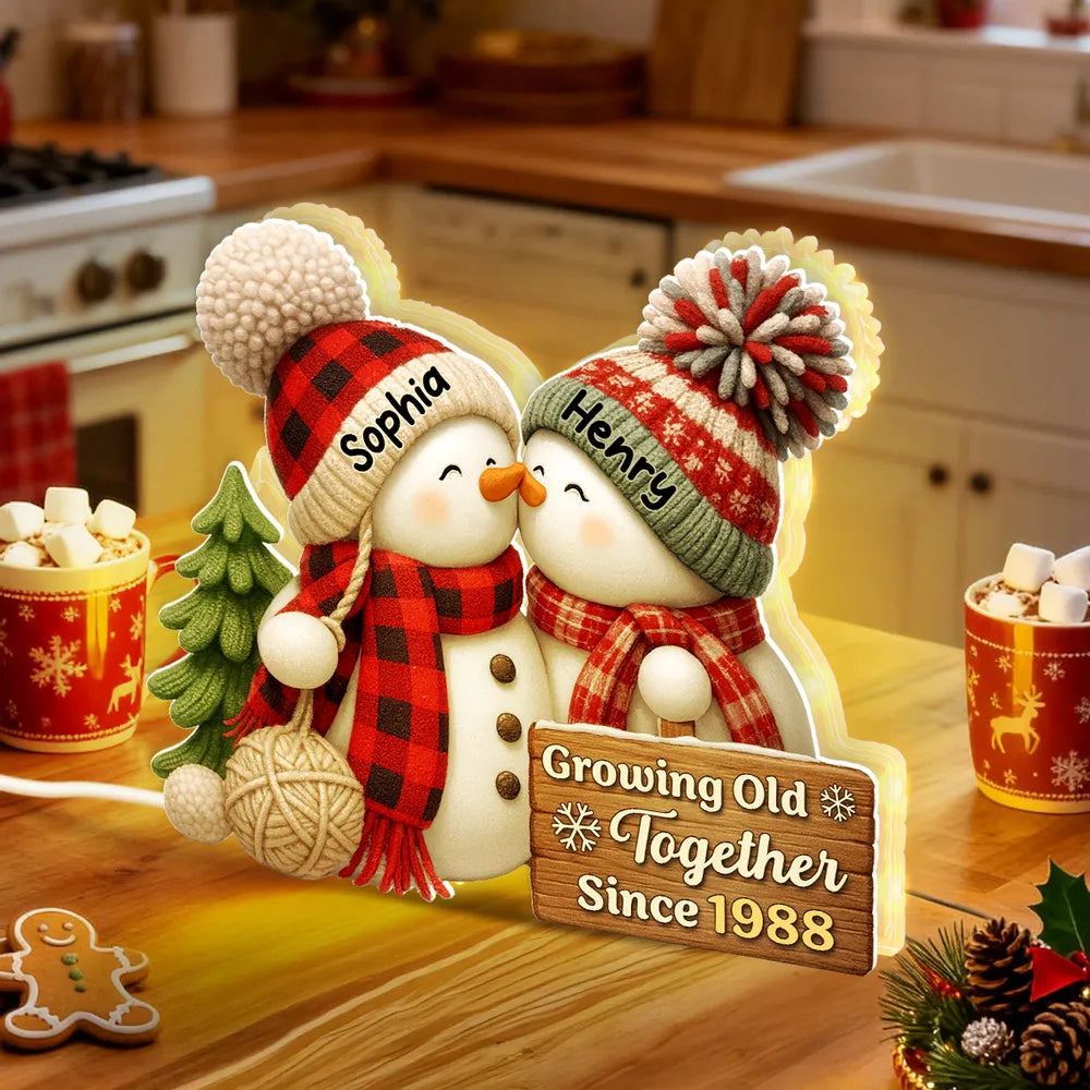 Snowman Couple Acrylic Light Box - Romantic Winter Gift Plaque