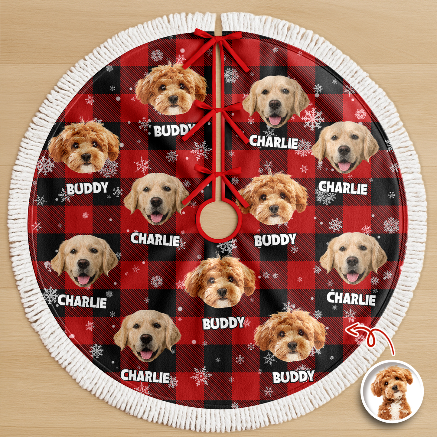 Personalized Plush Christmas Tree Skirt with Your Pet Photo – Custom Dog or Cat Holiday Decor, Unique Gift for Pet Lovers