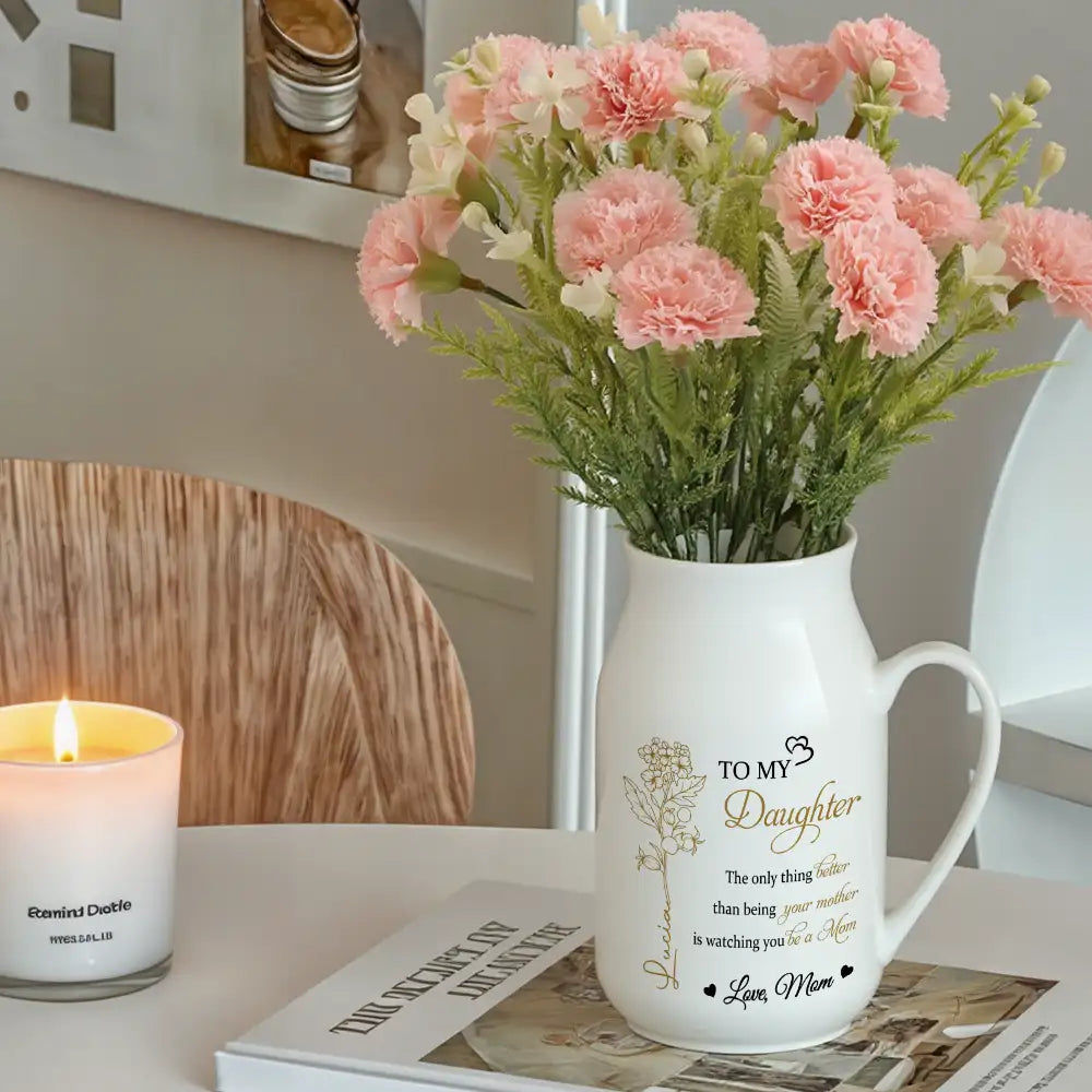 Personalized Handled Vase & Ceramic Mug - Heartfelt Gift for Daughter from Mom – Elegant Keepsake for Mother's Day & Special Occasions