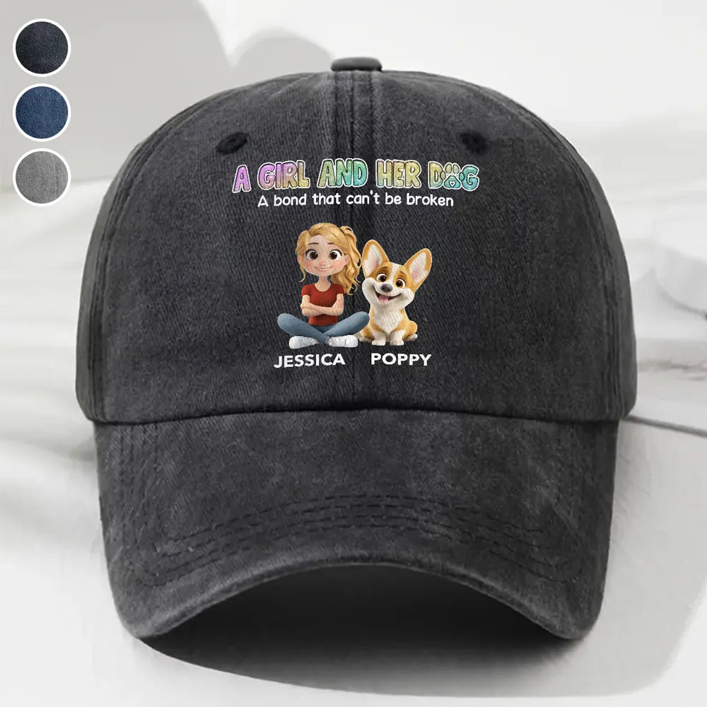 Denim Baseball Cap, Vintage Washed, Custom Pet Graphic, Casual Sun Shield, Unique Gift for Dog & Cat Moms