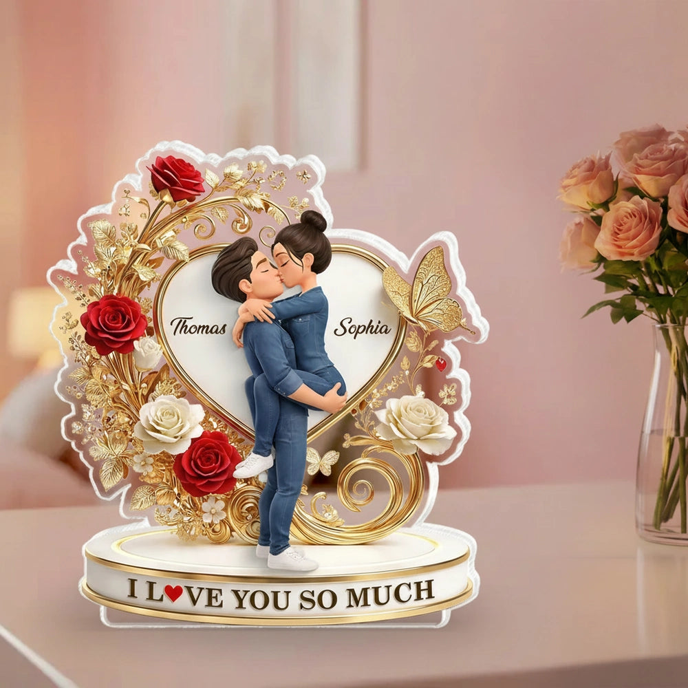 Shaped Acrylic Block Plaque Personalized with Names, I LOVE YOU SO MUCH Heart Design, Sweet Love Memory Home Accent, Creative Gift for Couple
