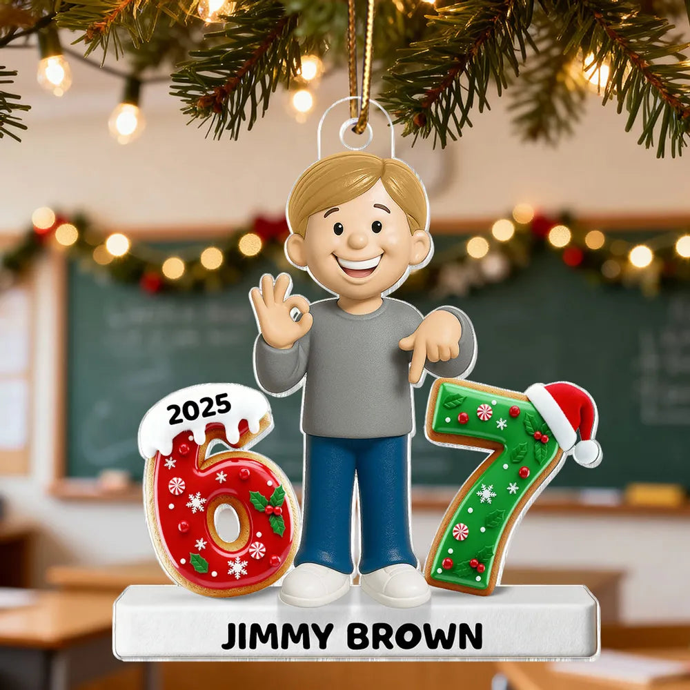 Personalized Acrylic Ornament with Cute Cartoon Boy & Christmas Numbers, Festive Tree Decor & Unique Kids Gift