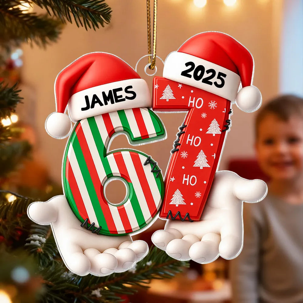 Personalized Acrylic Ornament Six Seven Trend with Santa Hats – Custom Kids Christmas Tree Decor & Unique Holiday Gift