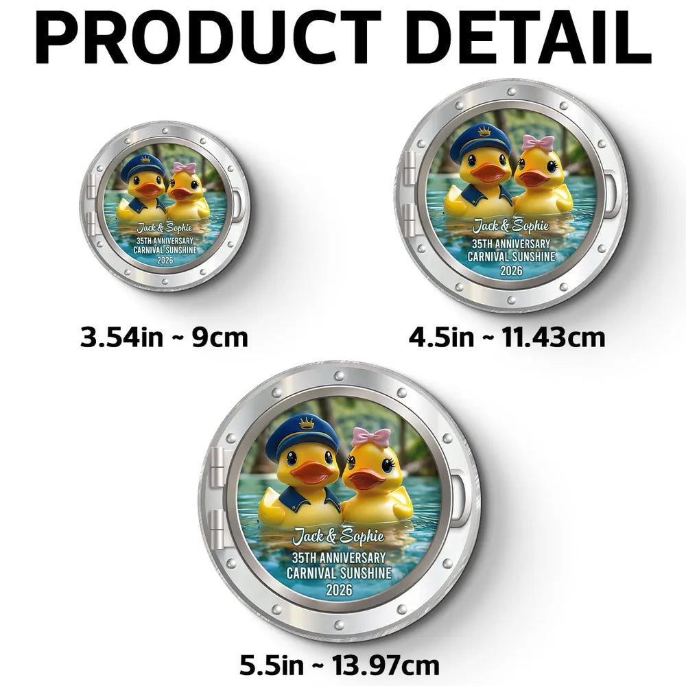 Romantic Personalized Acrylic Magnet of a Rubber Duck Couple on the Water, Sweet Anniversary Cruise Keepsake Gift