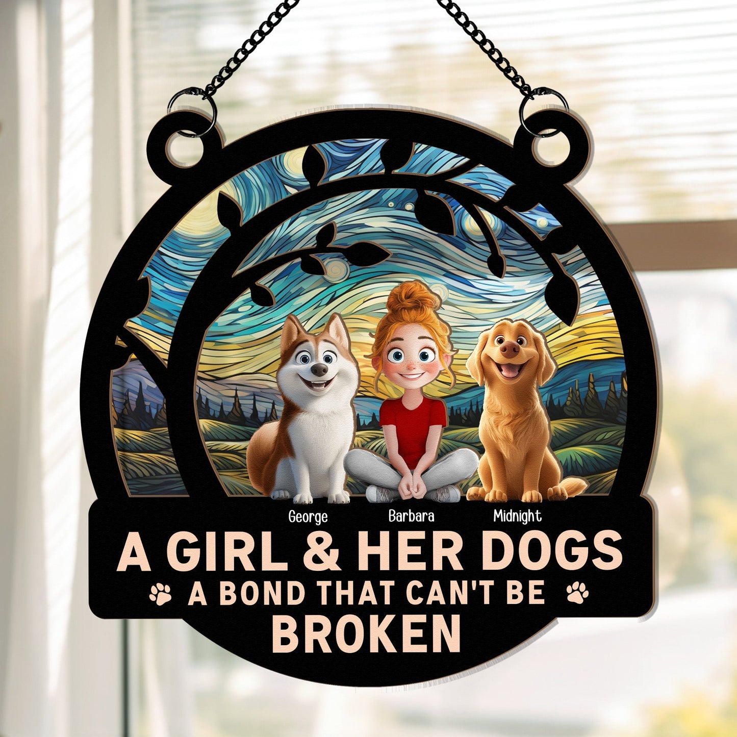 A Girl & Her Dogs - A Bond That Can’t Be Broken, Custom Wood and Acrylic Layered Ornament, Perfect Gift for Dog Lovers - Personalized Pet Memorial Gift for Mother’s Day, Pet Birthdays, and More!