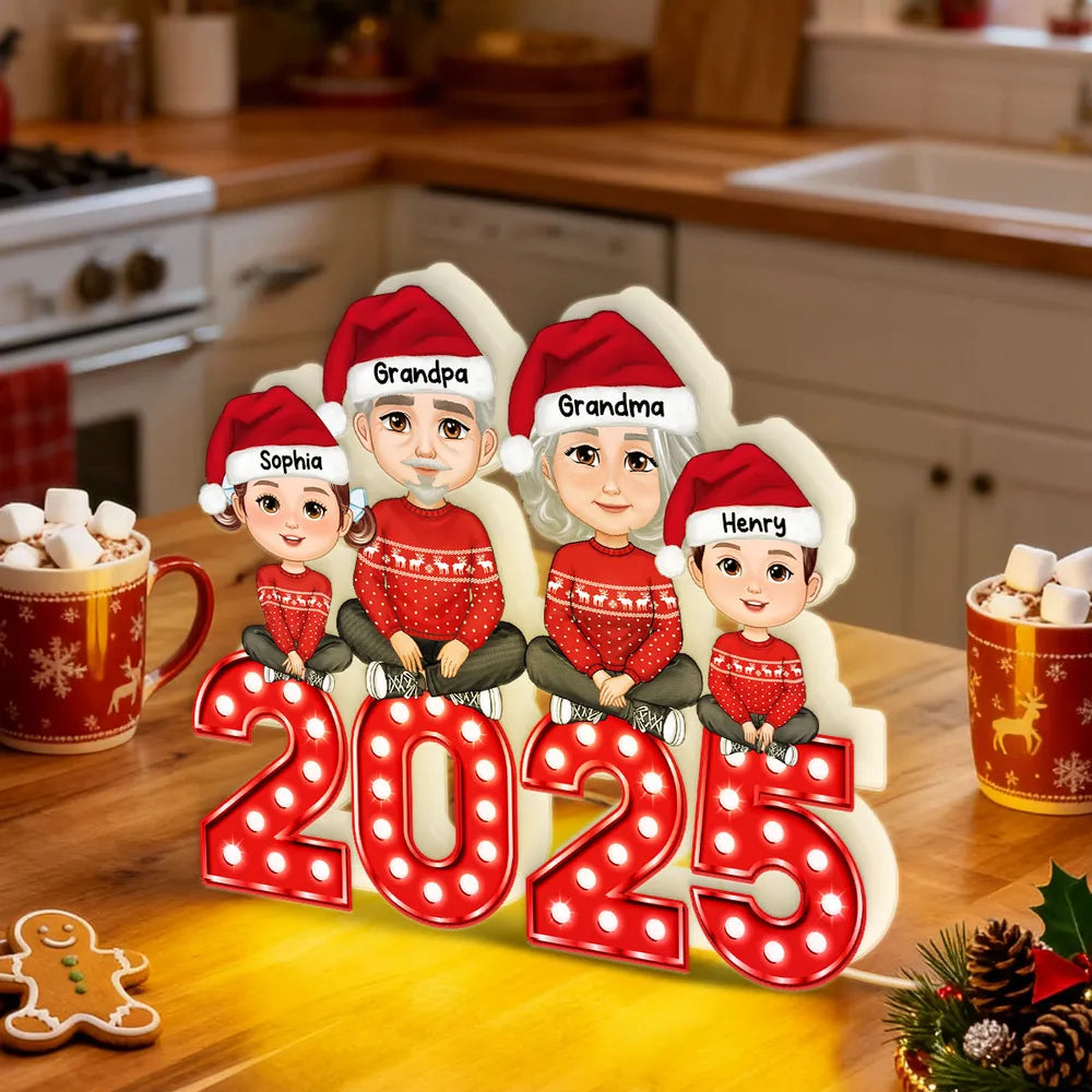 Christmas Grandparents & Grandkids Acrylic Light Box with Marquee Numbers, soft warm glow, unique gift for Grandma & Grandpa