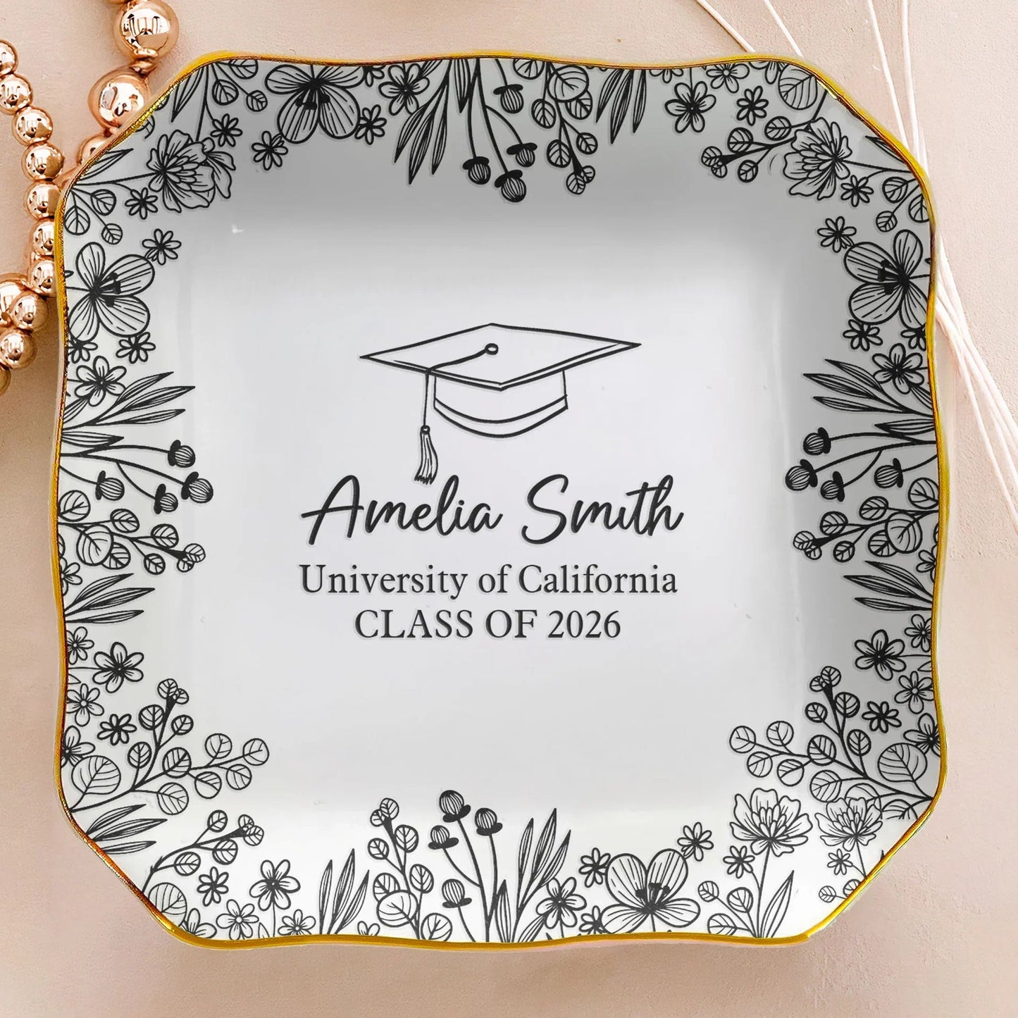 Graduation Keepsake Jewelry Dish, Personalized Name Style Tray for Daily Rings, Sweet Sentimental Gift for Grads