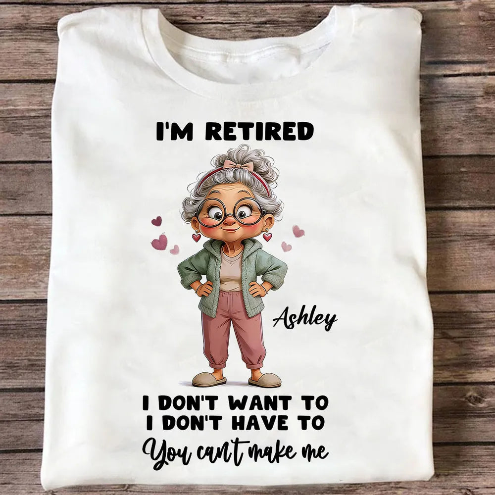 Personalized I'm Retired Classic Tee with Cute Grandma Cartoon Funny Gift for Mom or Grandma