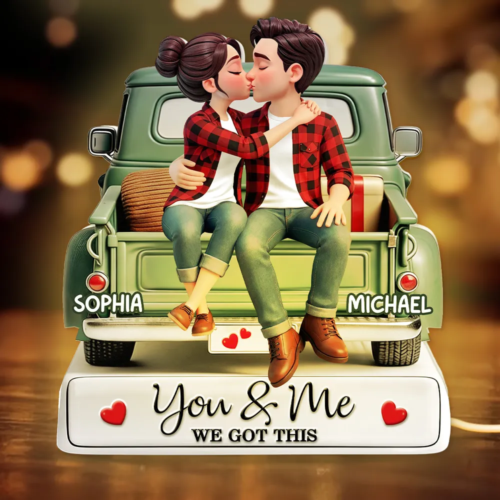 Personalized Acrylic Light Box Kissing Couple on a Truck Tailgate Warm Glow Bedroom Decor Unique Gift for Him or Her