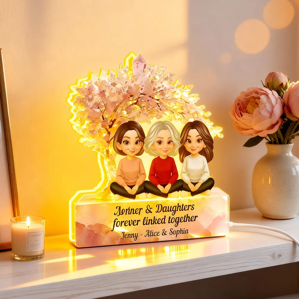 Personalized Acrylic Light Box Mother and Daughters Sitting Together Warm Glow Keepsake, Unique Gift for Mom