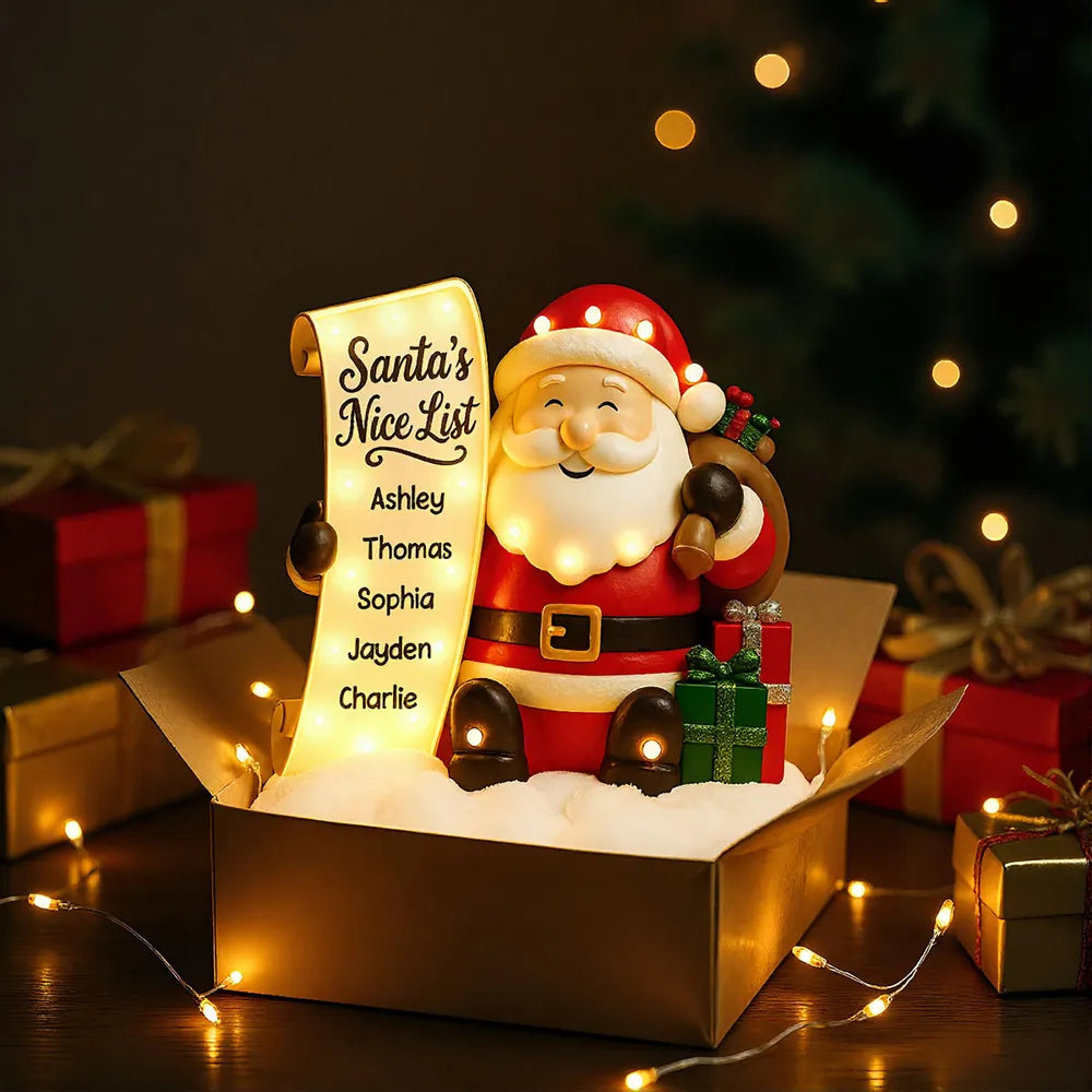 Santa Nice List Acrylic Light Box – Customized Christmas Gift for Friends & Family, Warm Glow Holiday Lamp for Mantel, Bookshelf or Party Display