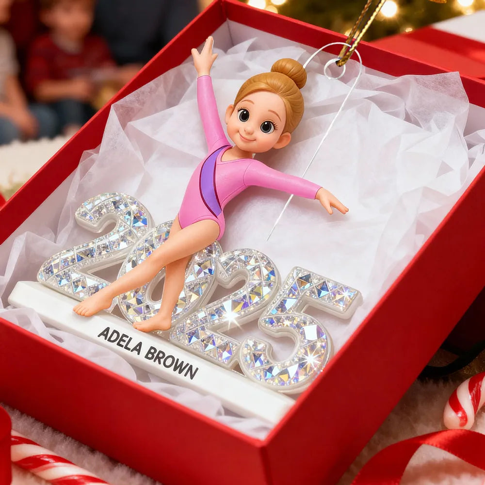 Gymnast Girl Acrylic Ornament, Personalized Sparkle Number, Christmas Tree Decor, Unique Gift for Daughter or Granddaughter