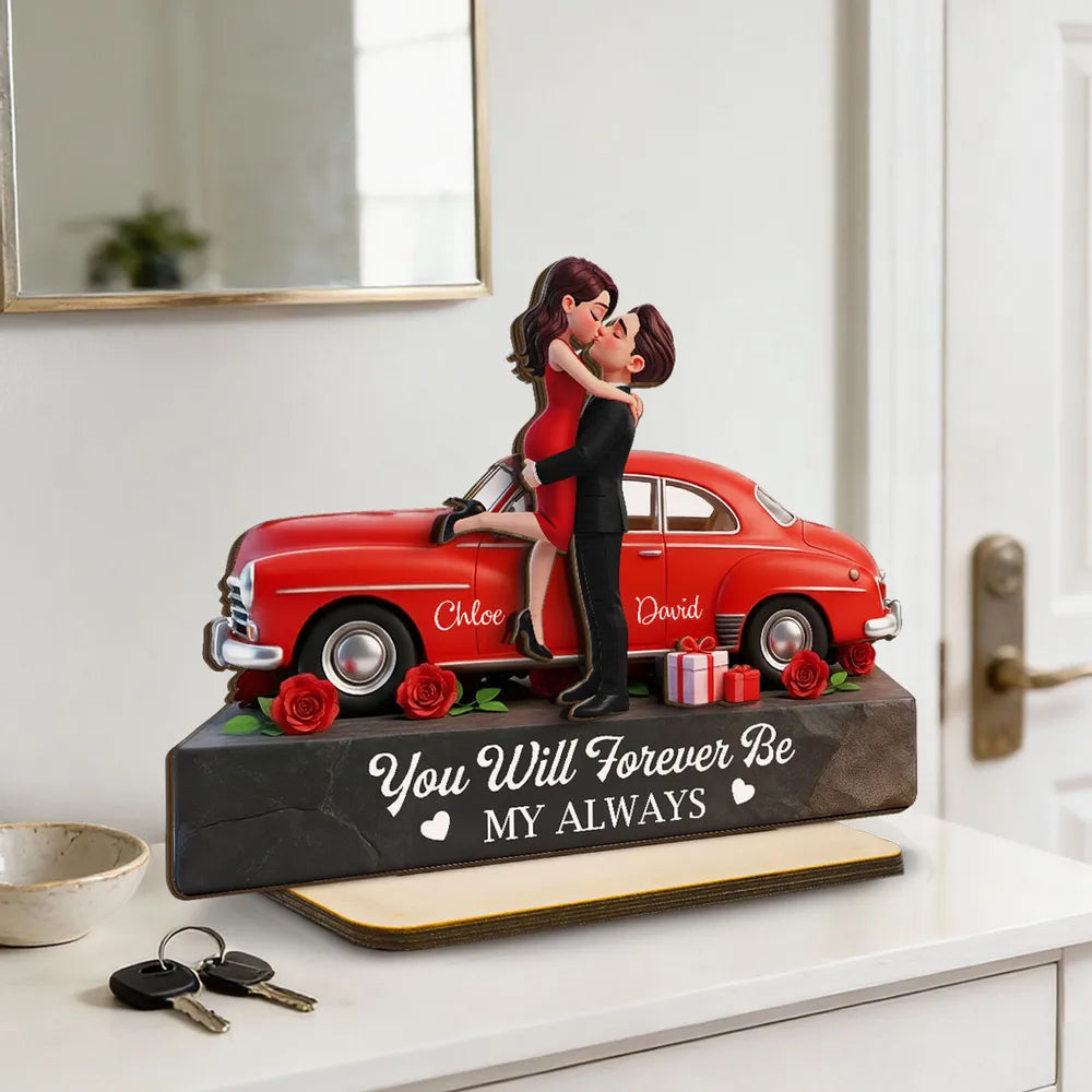 You Will Forever Be My Always Personalized 2-Layer Wooden Plaque Sweet Couple Kiss Scene Heartfelt Anniversary Gift