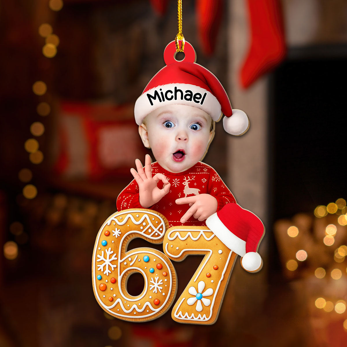 Personalized 67 Meme Wooden Ornament with Your Baby Photo – Funny Christmas Wooden Ornament & Unique Holiday Gift for Family and Friends