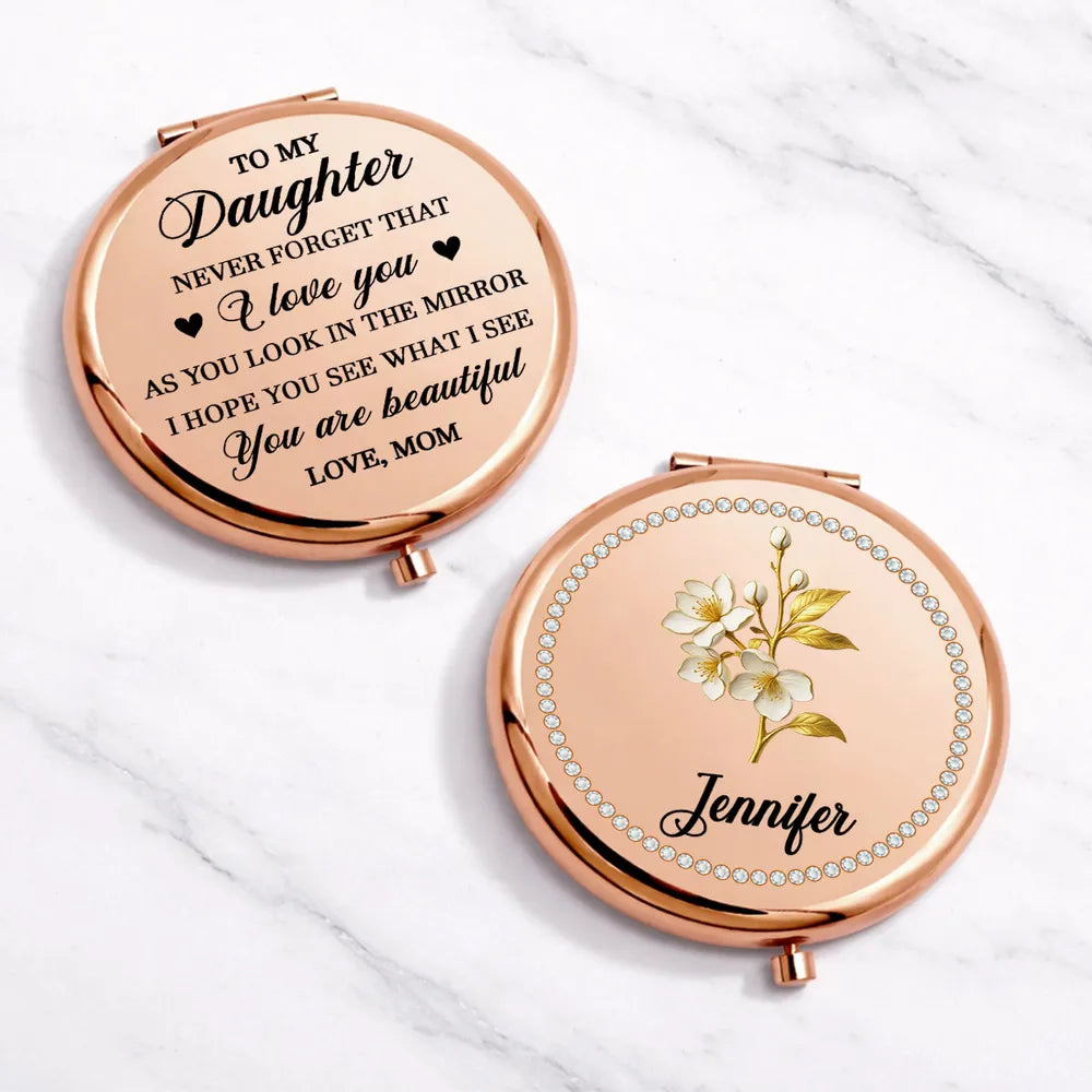 To My Daughter You Are Beautiful Personalized Metal Compact Mirror, Sweet Everyday Reminder, Unique Gift