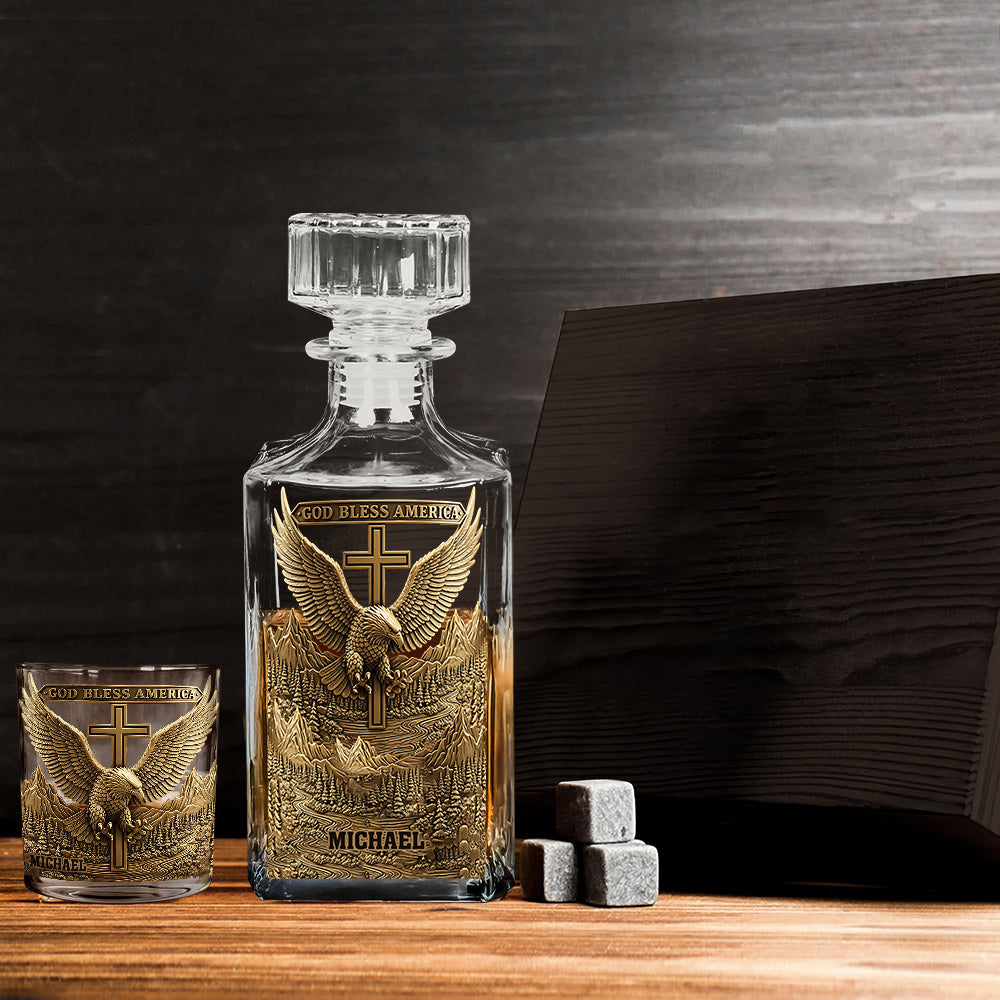 God Bless America - Personalized Bald Eagle Whiskey Decanter Set