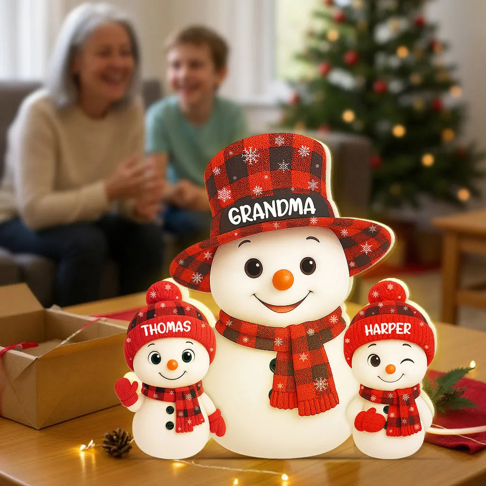 Acrylic Light Box Snowman Family, soft glowing festive décor for cozy nights, heartwarming display and thoughtful holiday gift