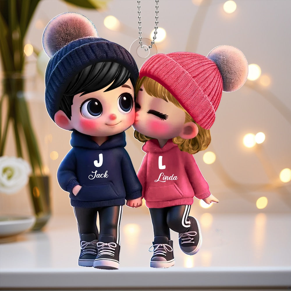 Cute Couple Cartoon Keychain – Capture Your Sweet Moments, Add Custom Names